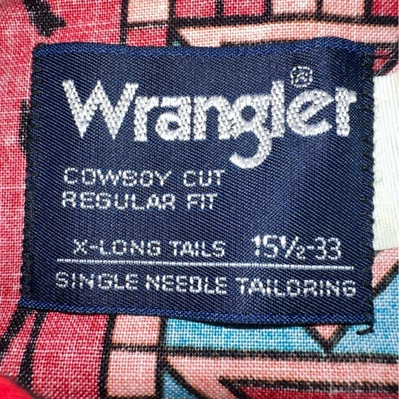 Wrangler Shirt Mens 15.5x33 Red Vintage Cowboy Cut Aztec Regular Fit X-Long Tail - Picture 2 of 14
